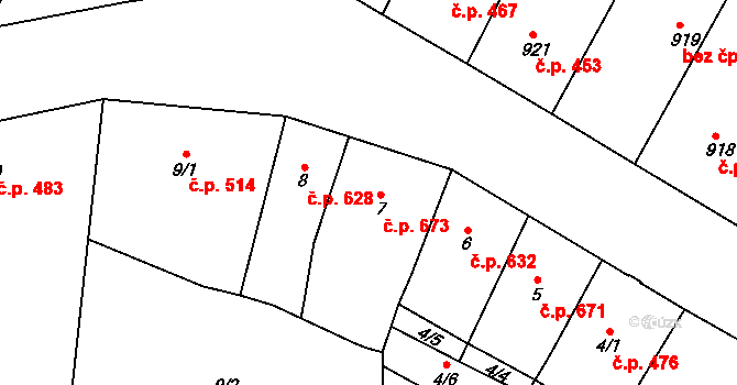 Teplice 673 na parcele st. 7 v KÚ Teplice, Katastrální mapa