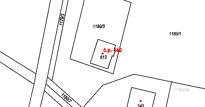 Janovice 442 na parcele st. 613 v KÚ Janovice u Frýdku-Místku, Katastrální mapa