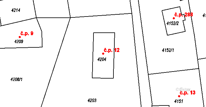 Lískovec 12, Frýdek-Místek na parcele st. 4204 v KÚ Lískovec u Frýdku-Místku, Katastrální mapa