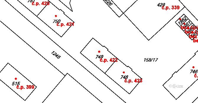Úšovice 422, Mariánské Lázně na parcele st. 749 v KÚ Úšovice, Katastrální mapa