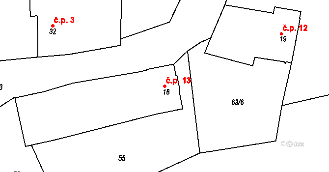 Lipoltov 13, Tuřany na parcele st. 18 v KÚ Lipoltov, Katastrální mapa