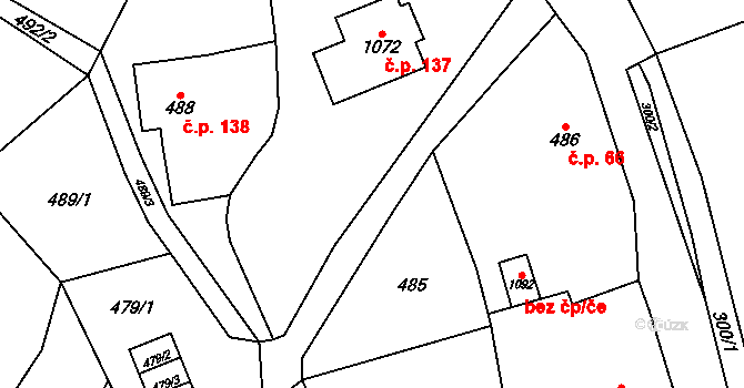 Chvaleč 137 na parcele st. 1072 v KÚ Chvaleč, Katastrální mapa