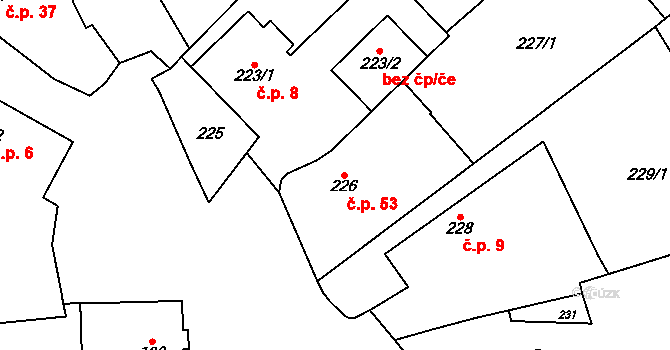 Holyně 53, Praha na parcele st. 226 v KÚ Holyně, Katastrální mapa