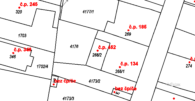 Lomnice nad Lužnicí 452 na parcele st. 268/2 v KÚ Lomnice nad Lužnicí, Katastrální mapa