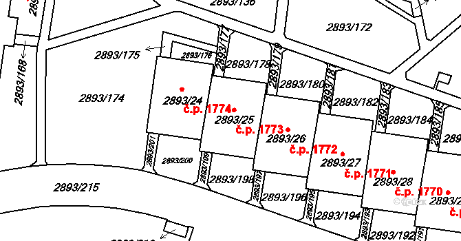 Krč 1773, Praha na parcele st. 2893/25 v KÚ Krč, Katastrální mapa