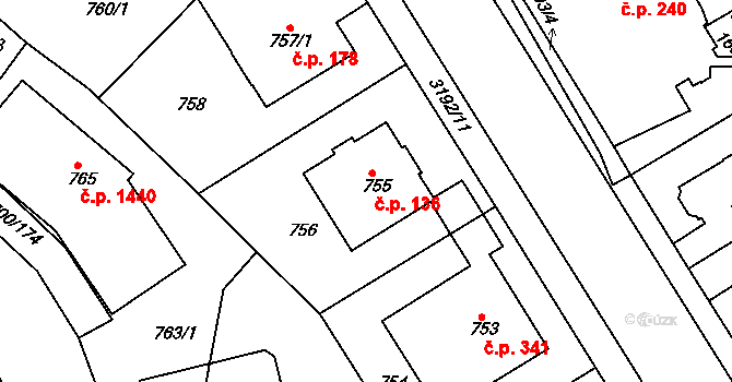 Michle 136, Praha na parcele st. 755 v KÚ Michle, Katastrální mapa