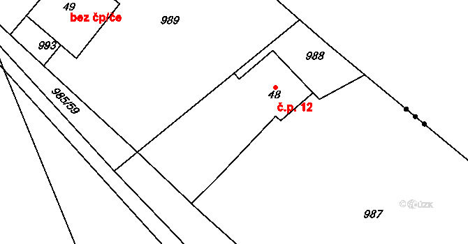 Poldovka 12, Volfířov na parcele st. 48 v KÚ Velká Lhota u Dačic, Katastrální mapa