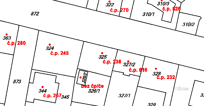 Bohnice 238, Praha na parcele st. 325 v KÚ Bohnice, Katastrální mapa