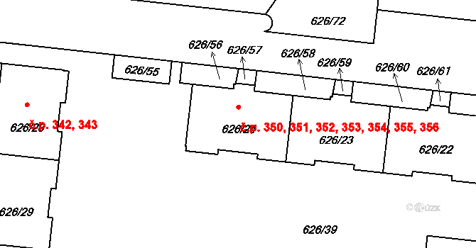 Čimice 350,351,352,353,354,, Praha na parcele st. 626/24 v KÚ Čimice, Katastrální mapa
