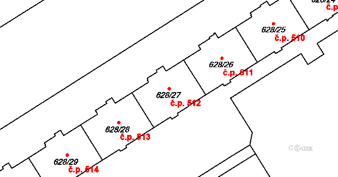 Prosek 512, Praha na parcele st. 628/27 v KÚ Prosek, Katastrální mapa