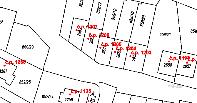 Vrchlabí 1205 na parcele st. 2661 v KÚ Vrchlabí, Katastrální mapa
