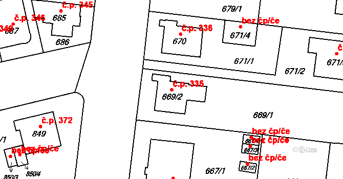 České Budějovice 7 335, České Budějovice na parcele st. 669/2 v KÚ České Budějovice 7, Katastrální mapa