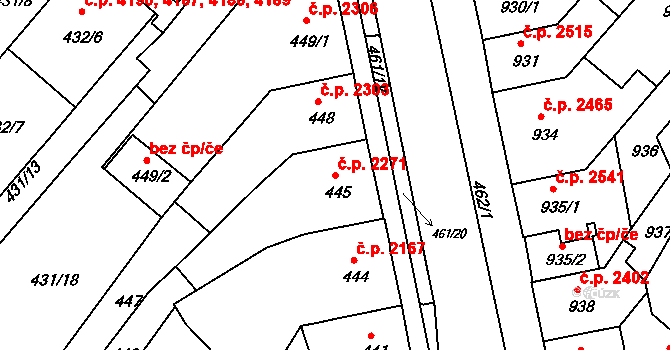 Chomutov 2271 na parcele st. 445 v KÚ Chomutov II, Katastrální mapa