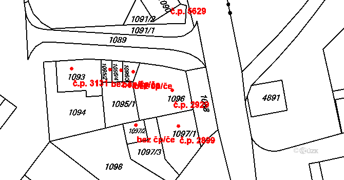 Chomutov 2929 na parcele st. 1096 v KÚ Chomutov II, Katastrální mapa