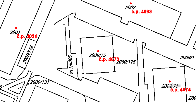 Chomutov 4673 na parcele st. 2009/75 v KÚ Chomutov I, Katastrální mapa