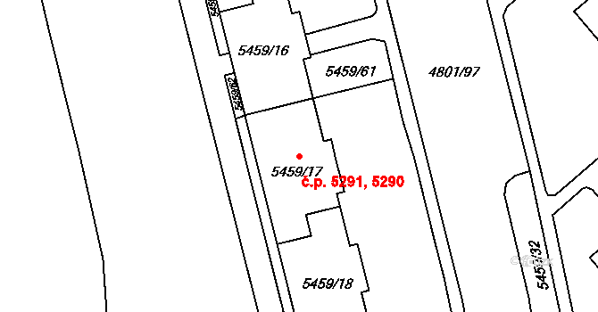 Chomutov 5290,5291 na parcele st. 5459/18 v KÚ Chomutov I, Katastrální mapa