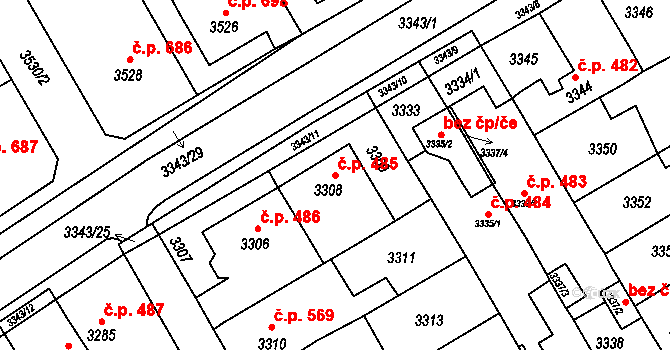 Jirkov 485 na parcele st. 3308 v KÚ Jirkov, Katastrální mapa