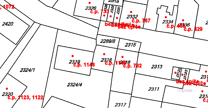 Jirkov 1149 na parcele st. 2318 v KÚ Jirkov, Katastrální mapa
