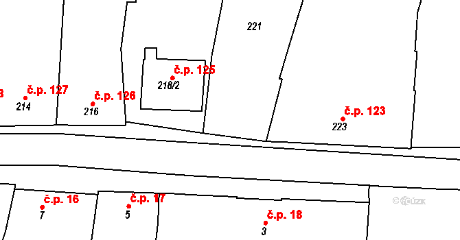 Blučina 124 na parcele st. 221 v KÚ Blučina, Katastrální mapa