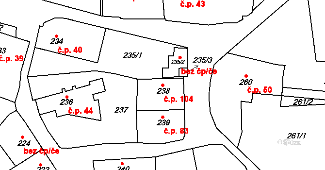 Chotutice 104 na parcele st. 238 v KÚ Chotutice, Katastrální mapa