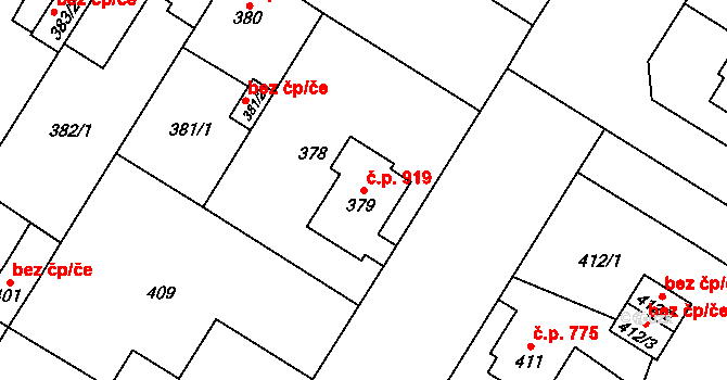 Bolevec 919, Plzeň na parcele st. 379 v KÚ Bolevec, Katastrální mapa