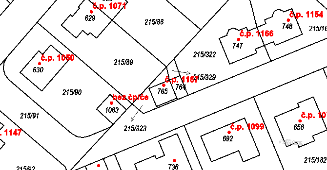 Rudná 1157 na parcele st. 765 v KÚ Hořelice, Katastrální mapa