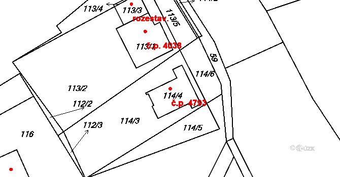 Proseč nad Nisou 4793, Jablonec nad Nisou na parcele st. 114/4 v KÚ Proseč nad Nisou, Katastrální mapa