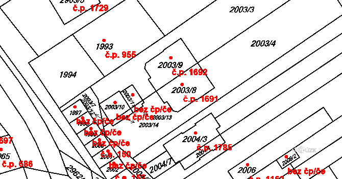 Šlapanice 1691 na parcele st. 2003/8 v KÚ Šlapanice u Brna, Katastrální mapa