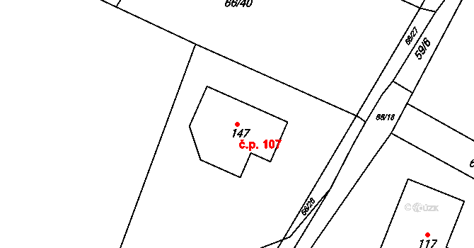 Doubek 107 na parcele st. 147 v KÚ Doubek, Katastrální mapa