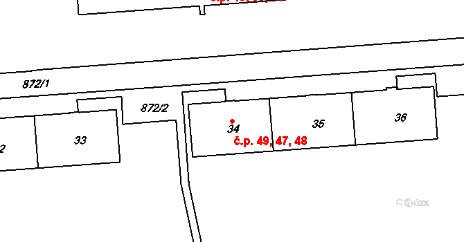 Habartov 47,48,49 na parcele st. 34 v KÚ Habartov, Katastrální mapa
