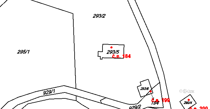 Rounek 184, Vyskytná nad Jihlavou na parcele st. 293/5 v KÚ Rounek, Katastrální mapa