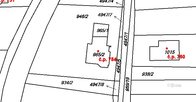 Černovice 754 na parcele st. 965/2 v KÚ Černovice u Tábora, Katastrální mapa