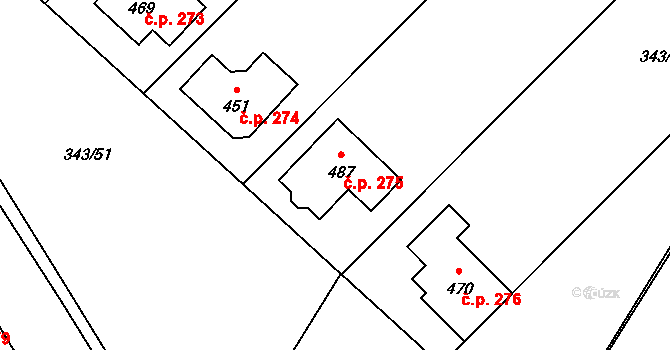 Dukovany 275 na parcele st. 487 v KÚ Dukovany, Katastrální mapa