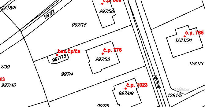 Buštěhrad 776 na parcele st. 997/33 v KÚ Buštěhrad, Katastrální mapa