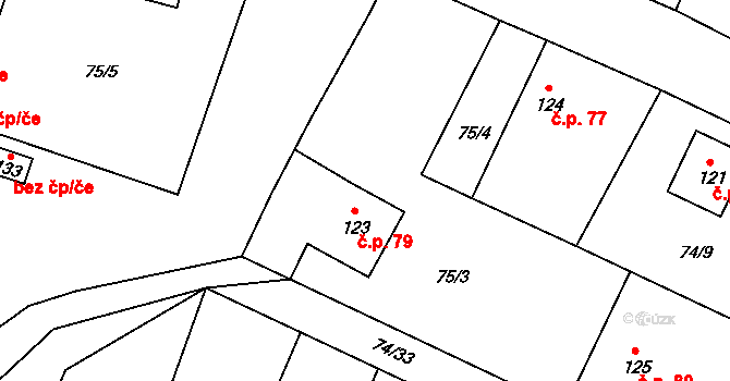 Tis u Blatna 79 na parcele st. 123 v KÚ Tis u Blatna, Katastrální mapa