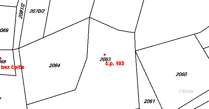 Želechovice nad Dřevnicí 103 na parcele st. 2063/1 v KÚ Želechovice nad Dřevnicí, Katastrální mapa