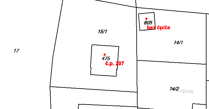 Sedlčánky 207, Čelákovice na parcele st. 475 v KÚ Sedlčánky, Katastrální mapa