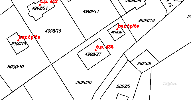 Sviadnov 438 na parcele st. 4998/27 v KÚ Sviadnov, Katastrální mapa