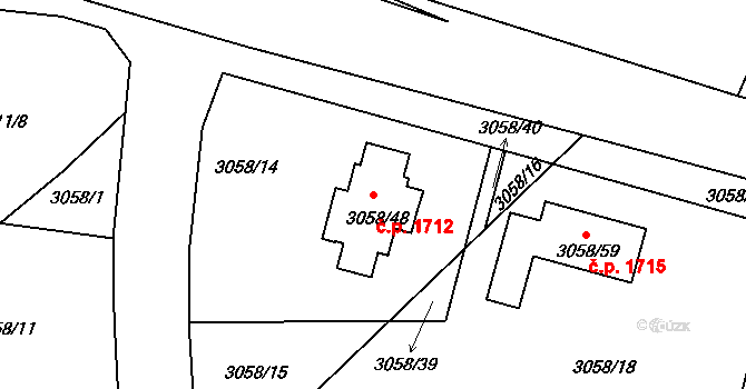 Bystřice nad Pernštejnem 1712 na parcele st. 3058/48 v KÚ Bystřice nad Pernštejnem, Katastrální mapa