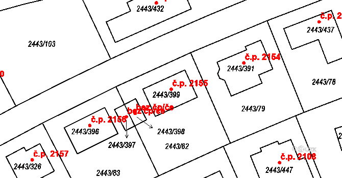 Roztoky 2155 na parcele st. 2443/399 v KÚ Roztoky u Prahy, Katastrální mapa