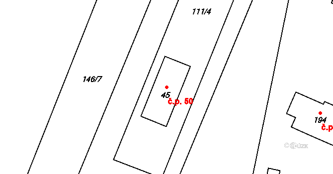 Hosov 50, Jihlava na parcele st. 45 v KÚ Hosov, Katastrální mapa