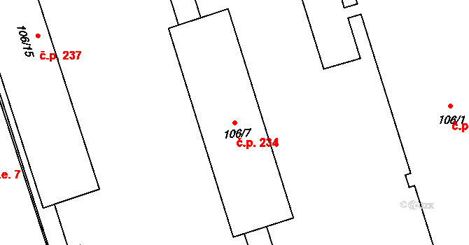 Přerov IV-Kozlovice 234, Přerov na parcele st. 106/7 v KÚ Kozlovice u Přerova, Katastrální mapa