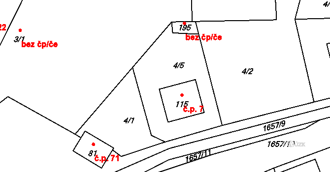 Čechtín 7 na parcele st. 115 v KÚ Čechtín, Katastrální mapa