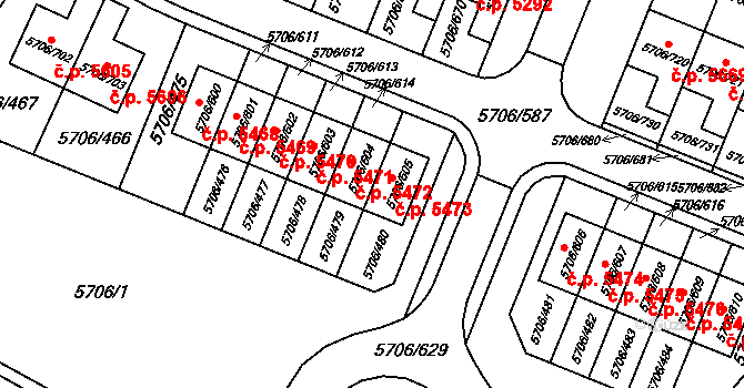 Jihlava 5472 na parcele st. 5706/604 v KÚ Jihlava, Katastrální mapa
