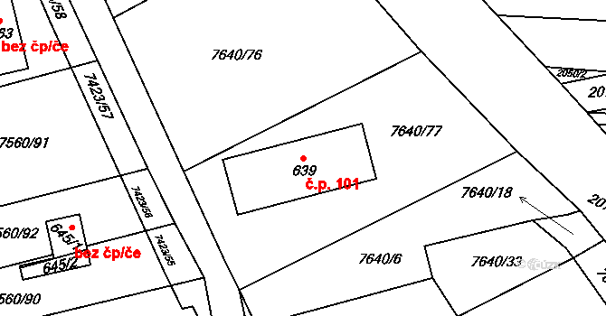 Dambořice 101 na parcele st. 639 v KÚ Dambořice, Katastrální mapa