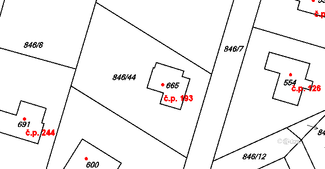 Tehovec 193 na parcele st. 665 v KÚ Tehovec, Katastrální mapa