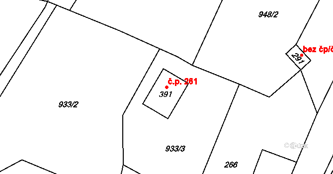 Lukavice 261 na parcele st. 391 v KÚ Lukavice u Rychnova nad Kněžnou, Katastrální mapa
