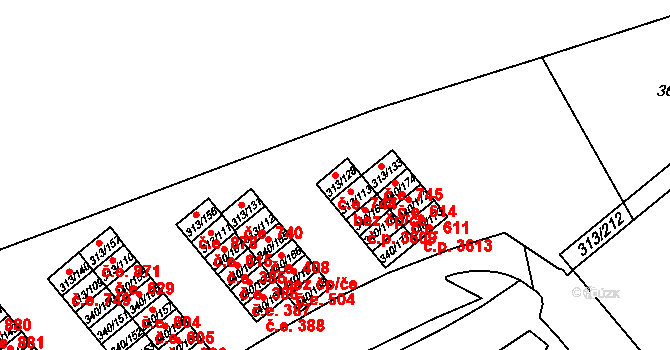 Vyškov-Předměstí 744, Vyškov na parcele st. 313/128 v KÚ Vyškov, Katastrální mapa