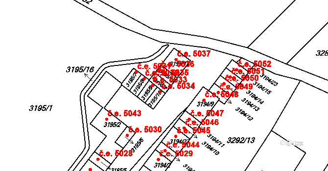 Kadaň 5035 na parcele st. 3195/11 v KÚ Kadaň, Katastrální mapa