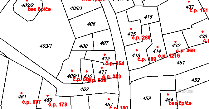 Předměstí 354, Litoměřice na parcele st. 412 v KÚ Litoměřice, Katastrální mapa